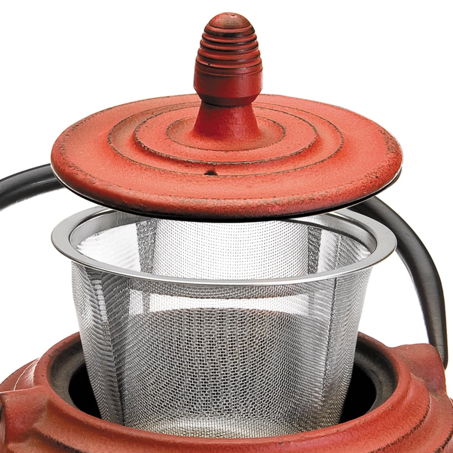 IBILI Teapot Set Oriental-Ceylan with Filter 0,7 l of cast Iron, Black/Red, 17 x 16 x 10 cm