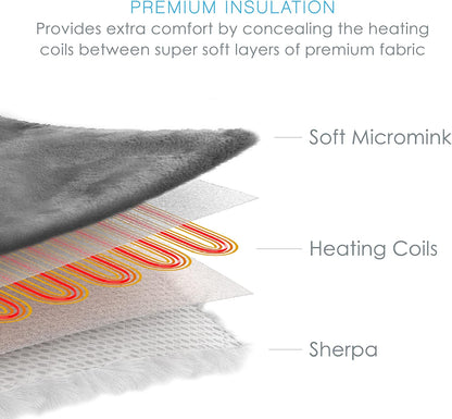 Pure Enrichment PureRelief Plush Heated Throw (50” x 60”) - 4 InstaHeat™ Settings, Soft Micromink & Sherpa Fabric, Machine Washable with Storage Bag - Cozy Electric Blanket for Couch or Bed Use