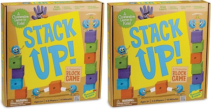 Peaceable Kingdom Stack Up! – Award-Winning Cooperative Toddler &amp Preschool Block-Staking Game 2–6 Players Ages 3–5 – Develops Balance Color Matching &amp Hand‑Eye Coordination (Pack of 2)