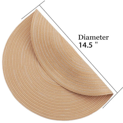 Braided Round Placemats Set of 6,Woven Washable Non-Slip Table Mats for Kitchen Dining, 14.5 Inch, Heat Resistant - Natural Fabric Indoor Outdoor Place Mats(Green)