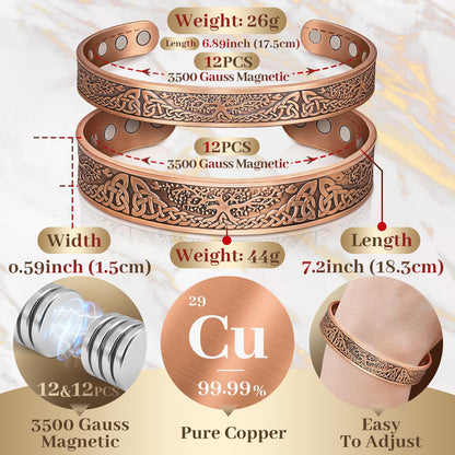 Auramag Bracelets for Men, 100% Pure Copper bracelets for women, Magnetic Bracelets with 3500 Gauss Effective Magnets, Adjustable Copper Jewelry Gift with Gift Box