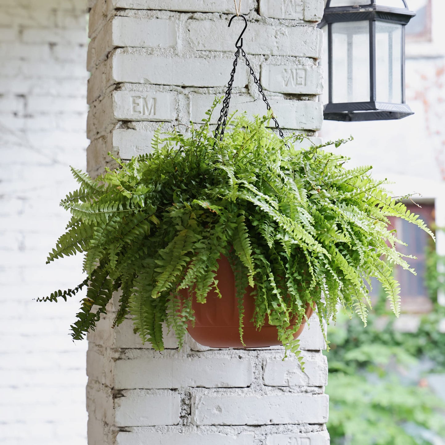 YIKUSH Hanging Planter for Indoor and Outdoor Plants 2 Pack 12 inch Flower Pot Plastic Plant Pot with Drainage Hole and Absorbing Tray（Terracotta）