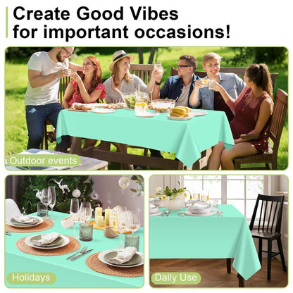 QIKSION Fresh Mint Plastic Table Cloth Disposable 2 Pack, 54 x 108 Inch Tablecloths for Party, Birthday, Rectangle Table Cover