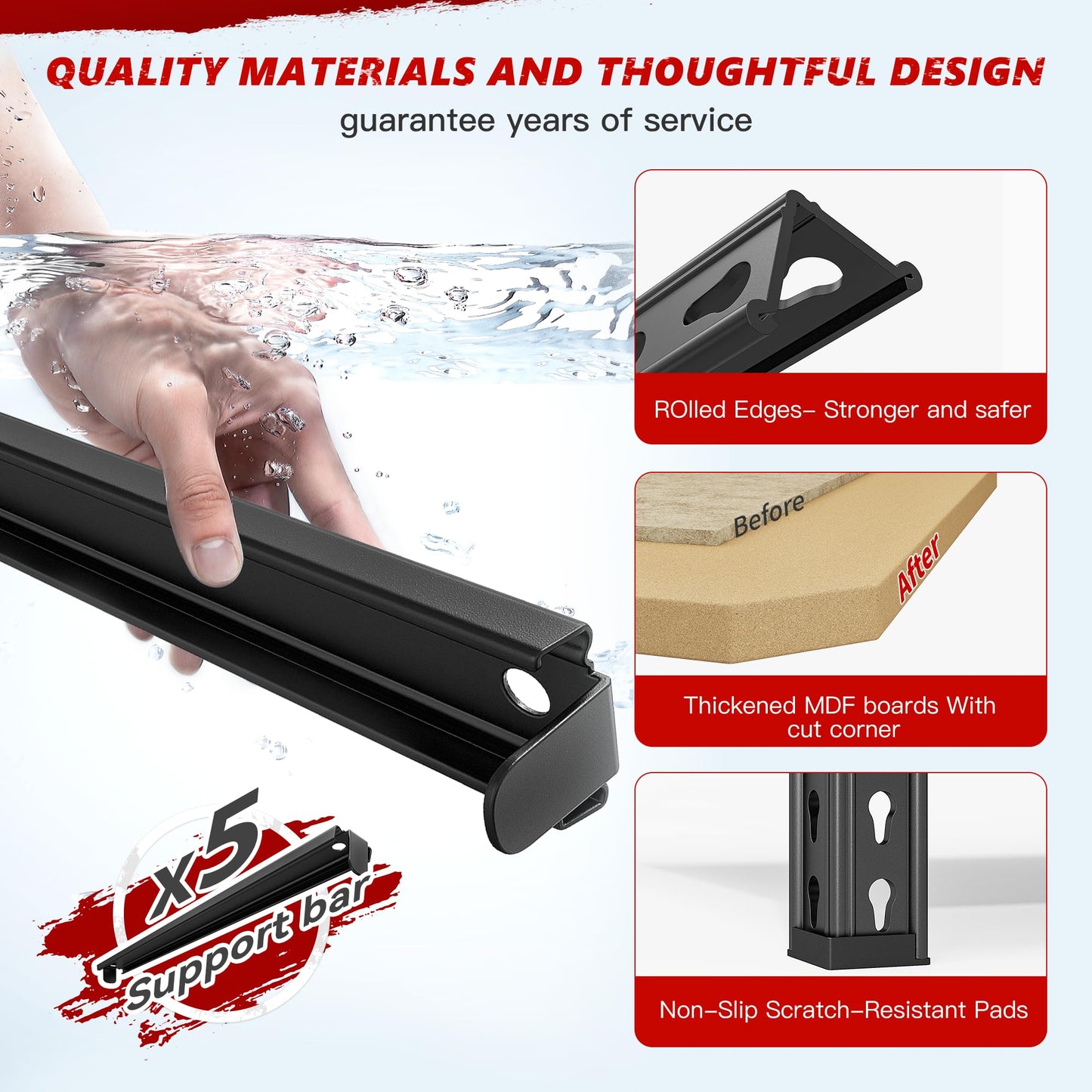 REIBII 2400LBS Storage Shelves 5 Tier Garage Shelving Heavy Duty Adjustable Garage Shelves, Utility Rack Shelf, Shelving Units for Storage Warehouse Pantry Closet, 35.5" W x 11.9" D x 72" H, 3 Pack