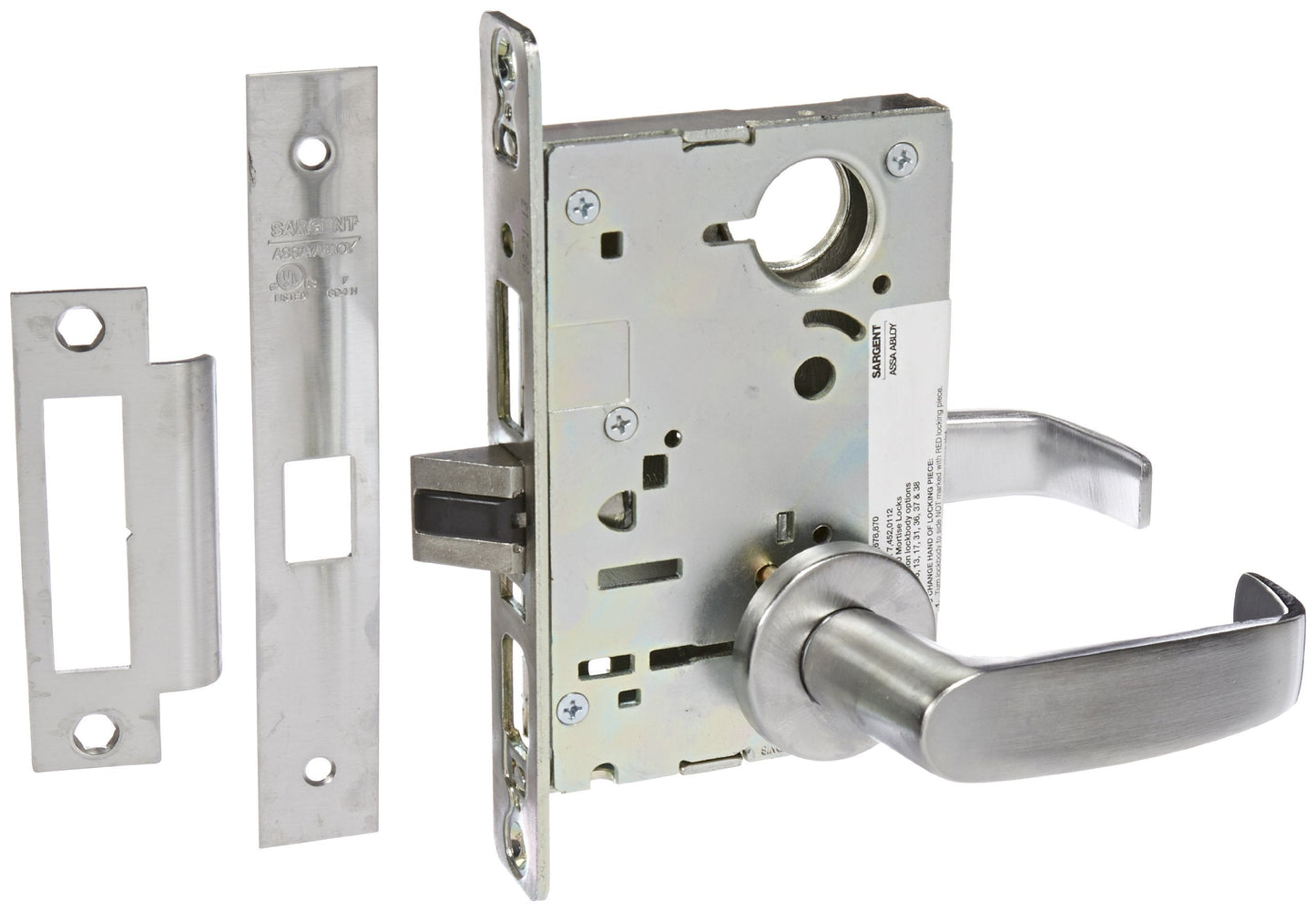 Sargent 8200 Series Satin Chrome Plated Passage or Closet Mortise Lock with L Lever, LN Rose Trim (Pack of 1)