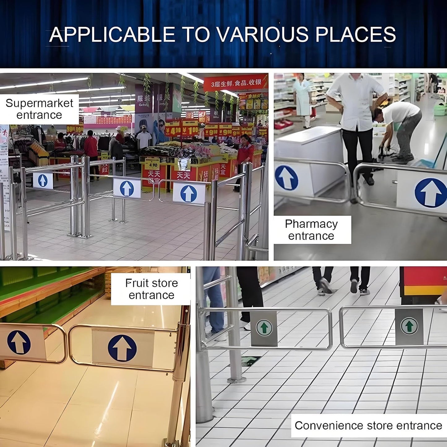Universal Metal Pivot Gate – Automatic Spring-Loaded One-Way Security Turnstile for Supermarkets & Libraries – Right-Handed Entry, 70 x 100 cm, Durable Access Control Solution