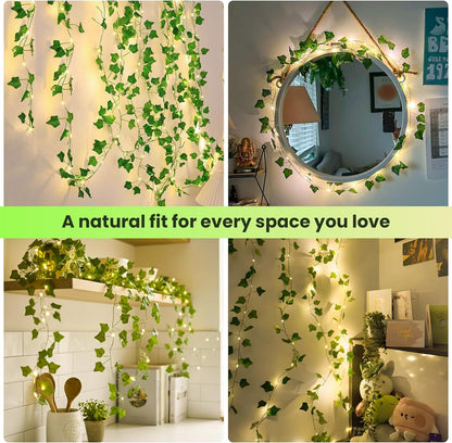 Skiennix Vine Leaf Fairy Lights - 23FT 73 LED Lighted Ivy Garland | Battery & USB Powered Warm White Decor