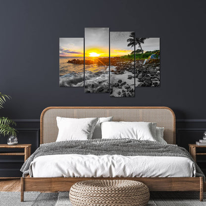 LevvArts Hawaii Sunset Wall Art Canvas Prints Tropical Beach Picture Maui Landscape Painting Artwork Framed for Home Living Room Ready to Hang
