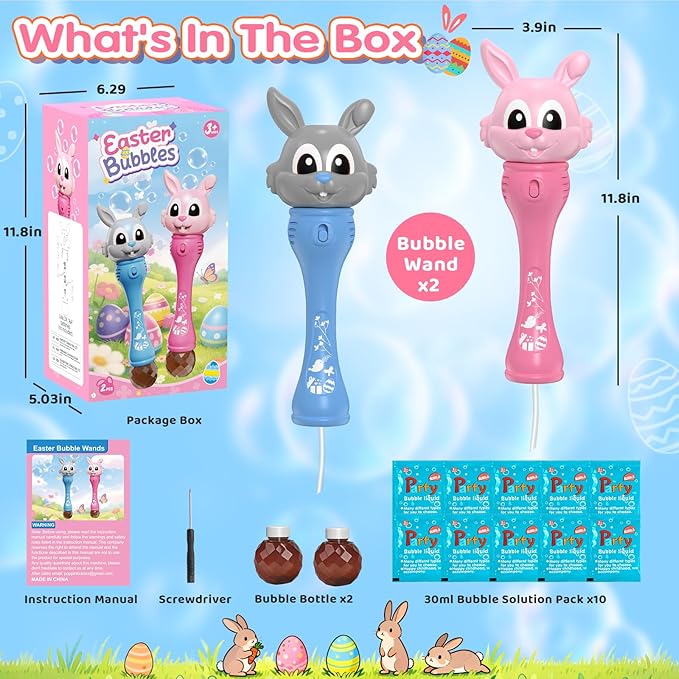 Bubble Machine for Kids 2 Pack Bunny Bubble Wands Easter Basket Stuffers for Toddler Automatic Rabbit Bubble BlowerOutdoor Bubble Toys Easter Gift for Age 3 4 5 6 7 8 Years Old Boys Girls