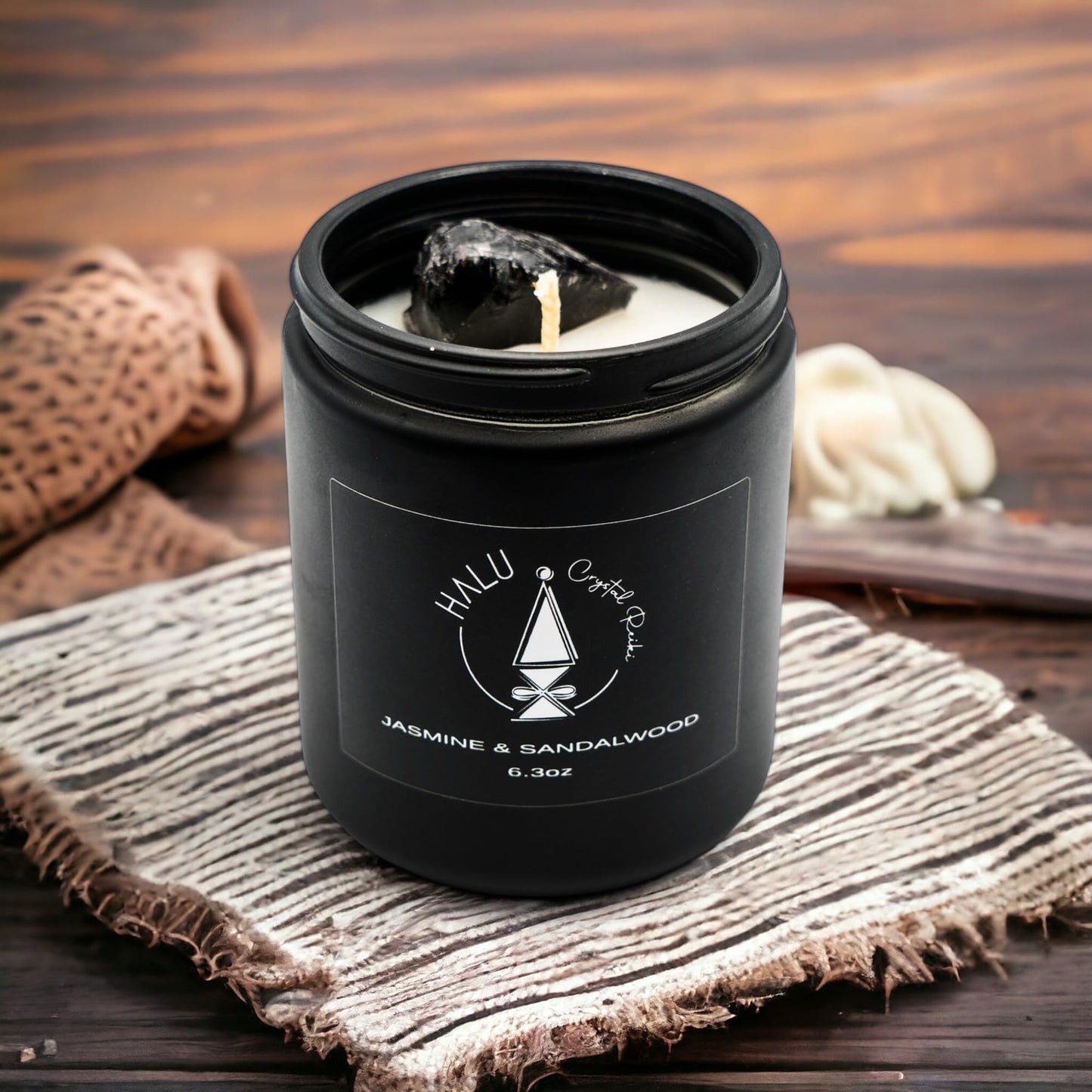 Jasmine & Sandalwood + Obsidian Crystal | Aromatherapy | Meditation | Reiki Infused | 100% Natural Soy Candles…