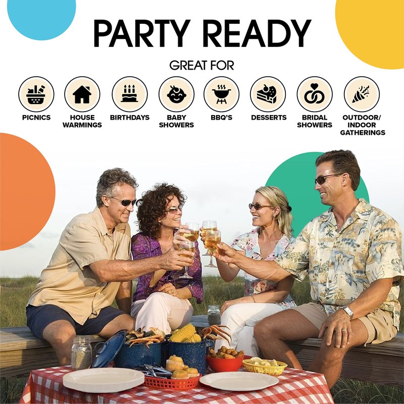 Exquisite Party Solids Ivory Paper Plates Disposable Heavy Duty 9 Inch Ivory Disposable Plates For Party 100 Pcs Heavy Duty 350 GSM, Birthday Supplies