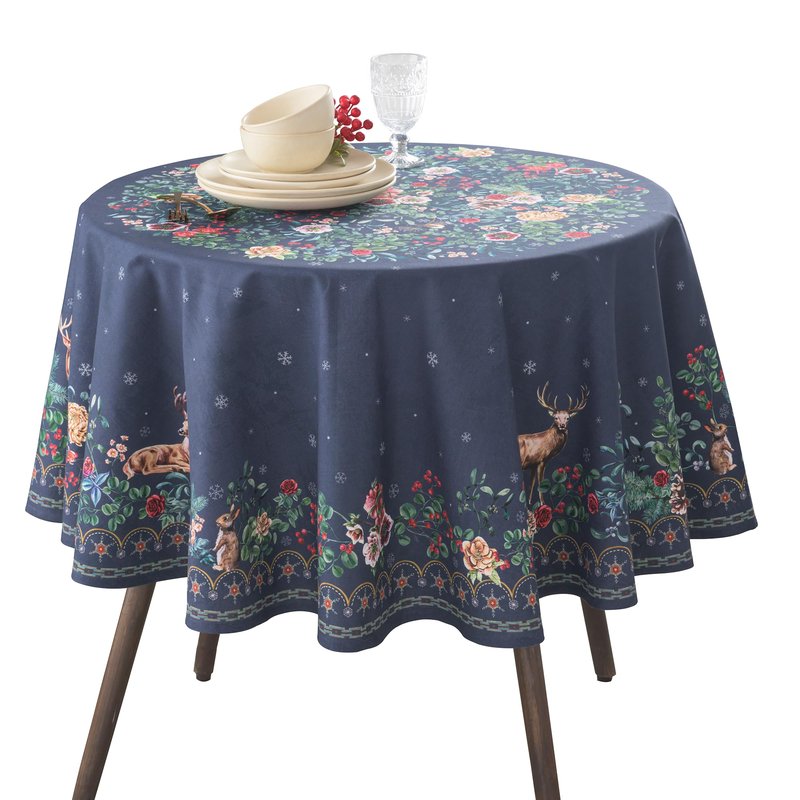Maison d' Hermine Table Cloth Round Table 100% Cotton 69 Inches Fall Tablecloth Reusable Everyday Use for Thanksgiving Christmas Decorations Dining Farmhouse Party (Christmas Joy)