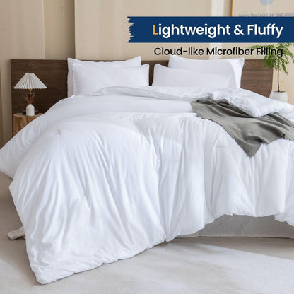 Paxrac Classic Pure White Comforter Queen Size, 3 Pieces Boho Comforter Set, Lightweight Solid Bedding Set, All Seasons Soft Breathable Queen Comforter Set (90x90In Comforter & 2 Pillowcases)