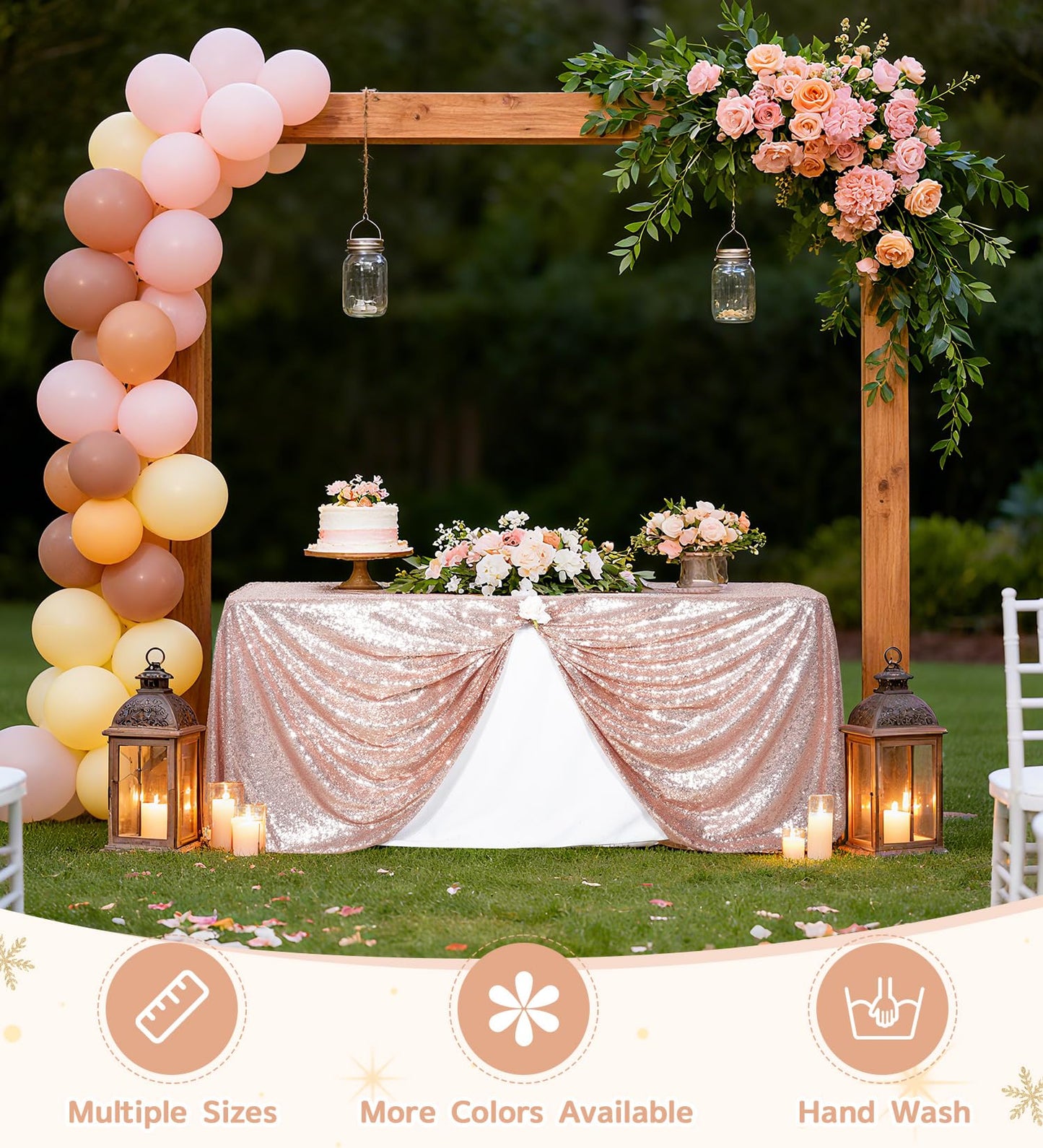 Juya Delight 60" x 120" Rose Gold Rectangle Sequin Tablecloth for Party Dinner Banquet Festival Wedding Anniversary Exhibition Dessert Table