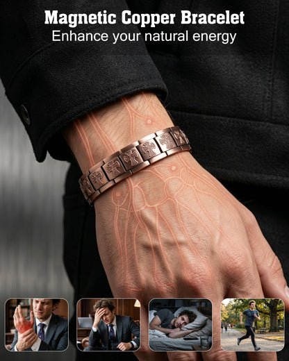 Trinckle Copper Bracelet for Men, Magnetic Copper Bracelets with 5X Strength 5000 Gauss Magnets, Celtic Cross 99.9% Pure Cooper Jewelry with Magnet as Father Day Gift Pulsera De Cobre with Sizing Tool