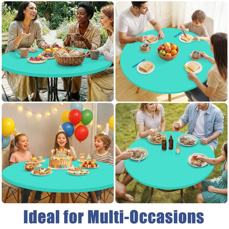 Moosfor Round Spandex Christmas Tablecloth, Elastic Fitted Waterproof Tablecloths for 45"-56" Tables, Stretch Washable Picnic Table Cover for Christmas Dinner, Dot Snowflake