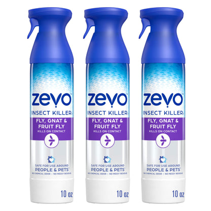 Zevo Flying Insect Killer Spray - Bug Spray for Home Use - Versatile Gnat, Mosquito, Fruit Fly Killer & More - with Rosemary & Cornmint Oil - for Indoor & Outdoor Use (3 Bottles)