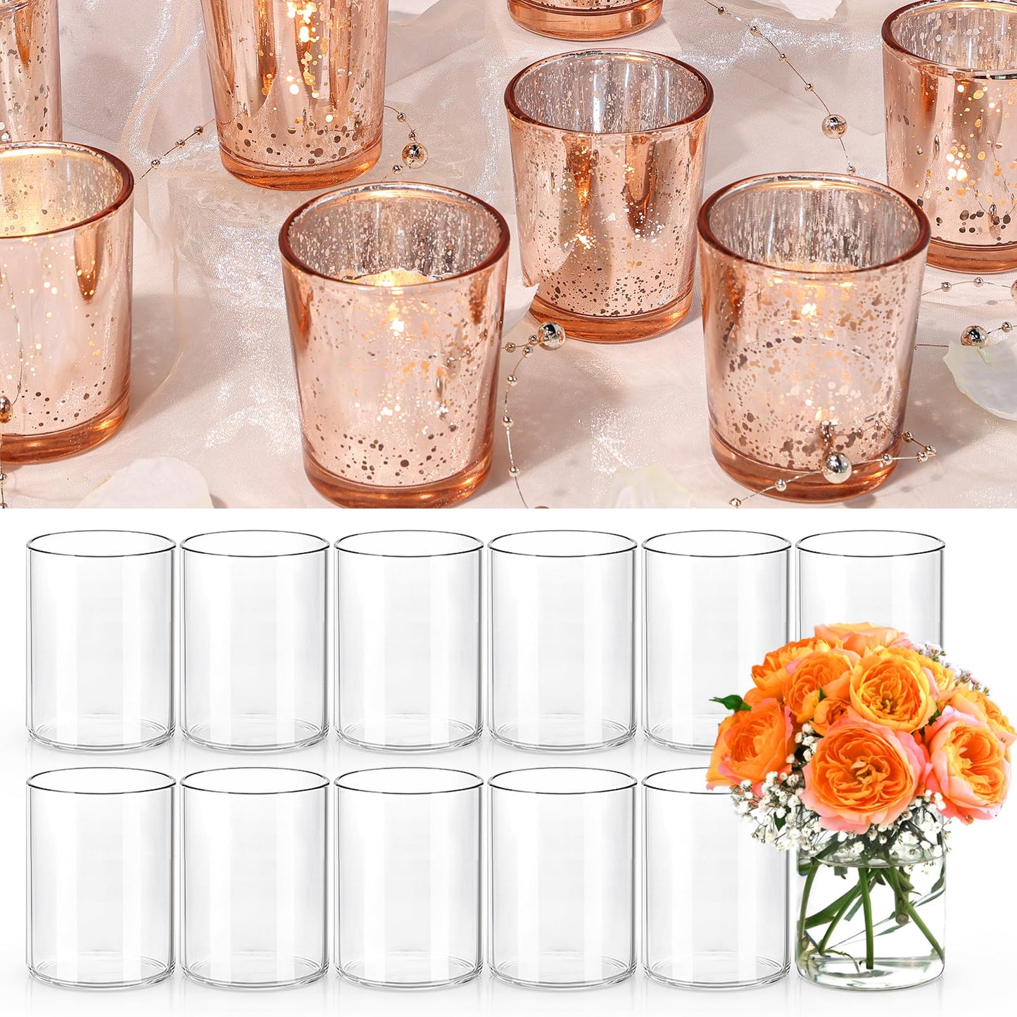 12pcs Floating Candle Vases and 24pcs Tealight Candle Holder, Glass Centerpieces for Tables, Hurricane Candle Holders for Table, Home Décor