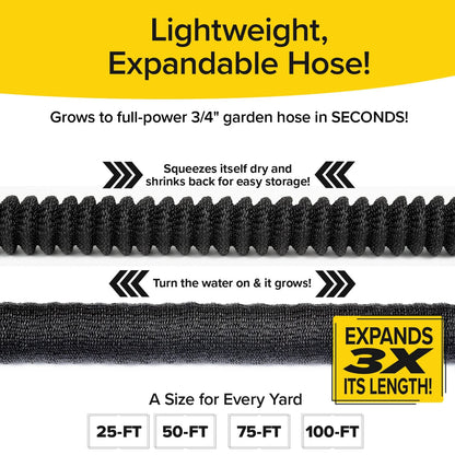 Pocket Hose Silver Bullet 100 ft Turbo Shot Nozzle Multiple Spray Patterns Expandable Garden Hose 3/4 in Solid Aluminum Fittings Lightweight and No-Kink