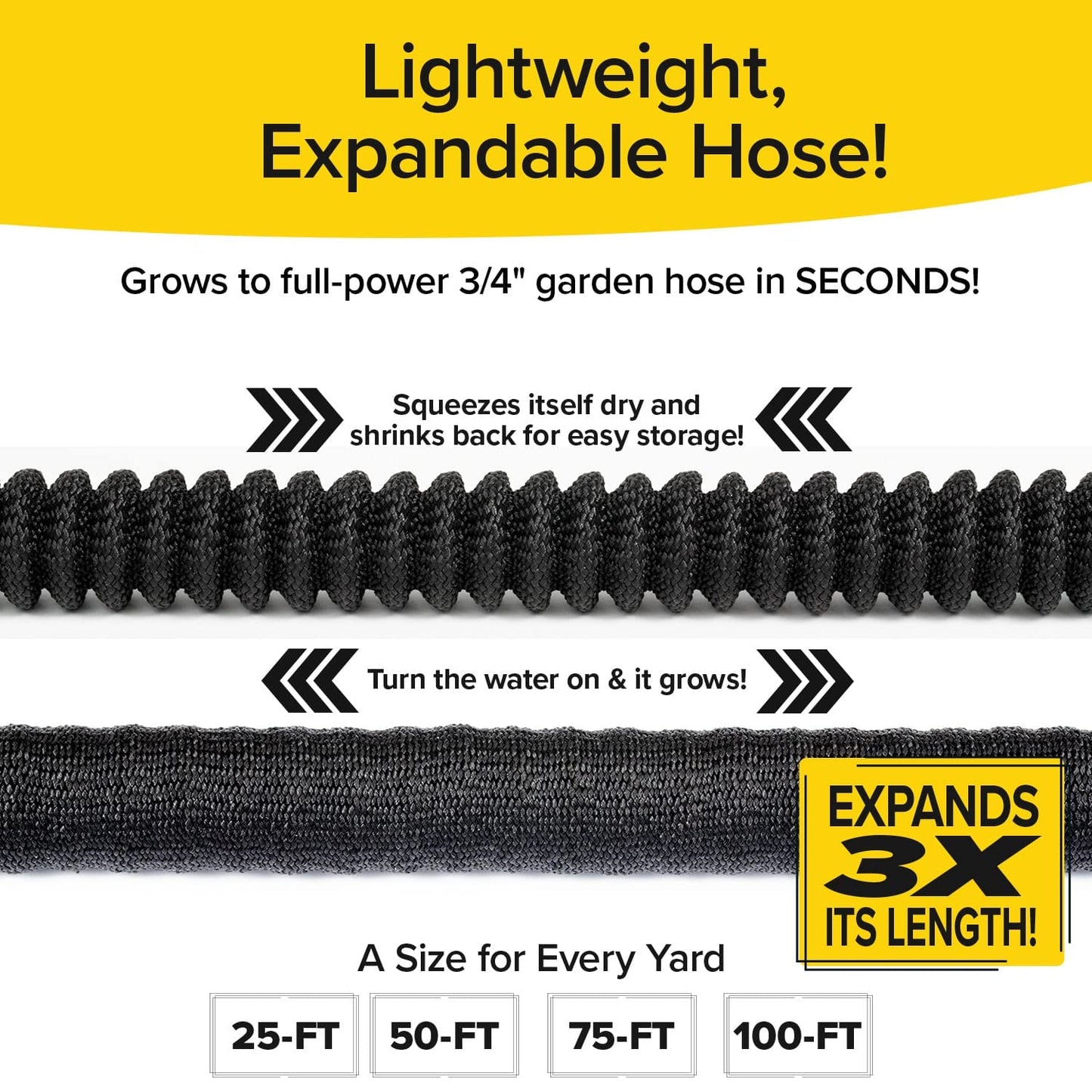 Pocket Hose Silver Bullet 25 ft Turbo Shot Nozzle Multiple Spray Patterns Expandable Garden Hose 3/4 in Solid Aluminum Fittings Lead-Free Lightweight and No-Kink