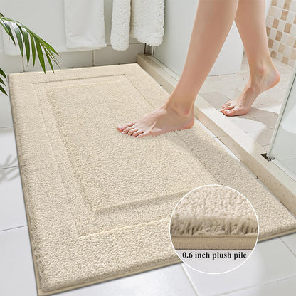 SHACOS Soft Fluffy Bathroom Runner Rugs Set of 3 Bath Mats with U Shape Toilet Rugs Non Slip Washable Bath Rugs Absorbent Bathroom Carpet for Shower Tub, Light Beige