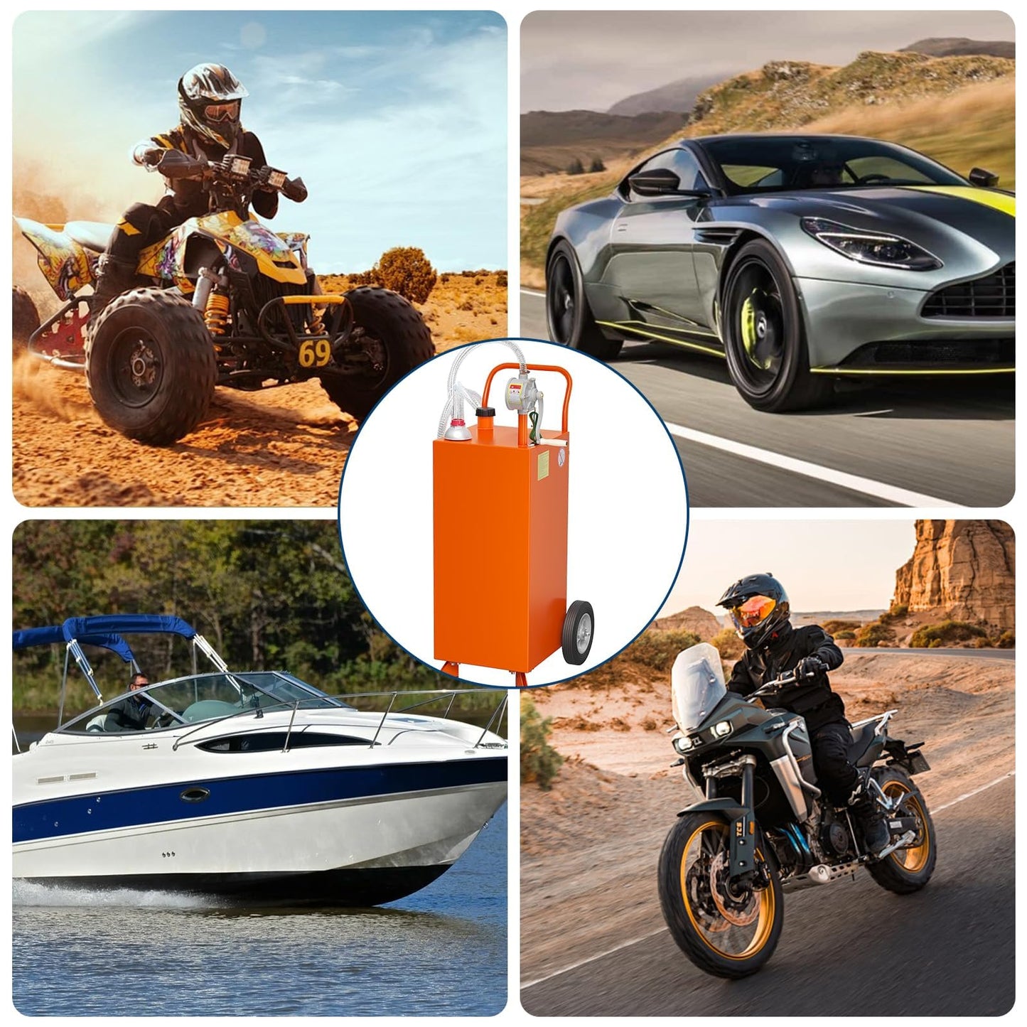 GarveeTech 35 gal Fuel Caddy,Fuel Storage Tank with Manual Transfer Pump,Gasoline Diesel Fuel Container for Cars, Lawn Mowers, ATVs, Boats, More, Orange