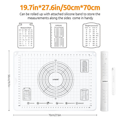 U-Taste 28"x20" Large Pastry Mat: Food-Grade Liquid Silicone Dough Rolling Baking Sheet, Non-Stick Non-Slip for Kneading, Making Pizza, Fondant with Clear Measurement and Raised Edges (Transparent)