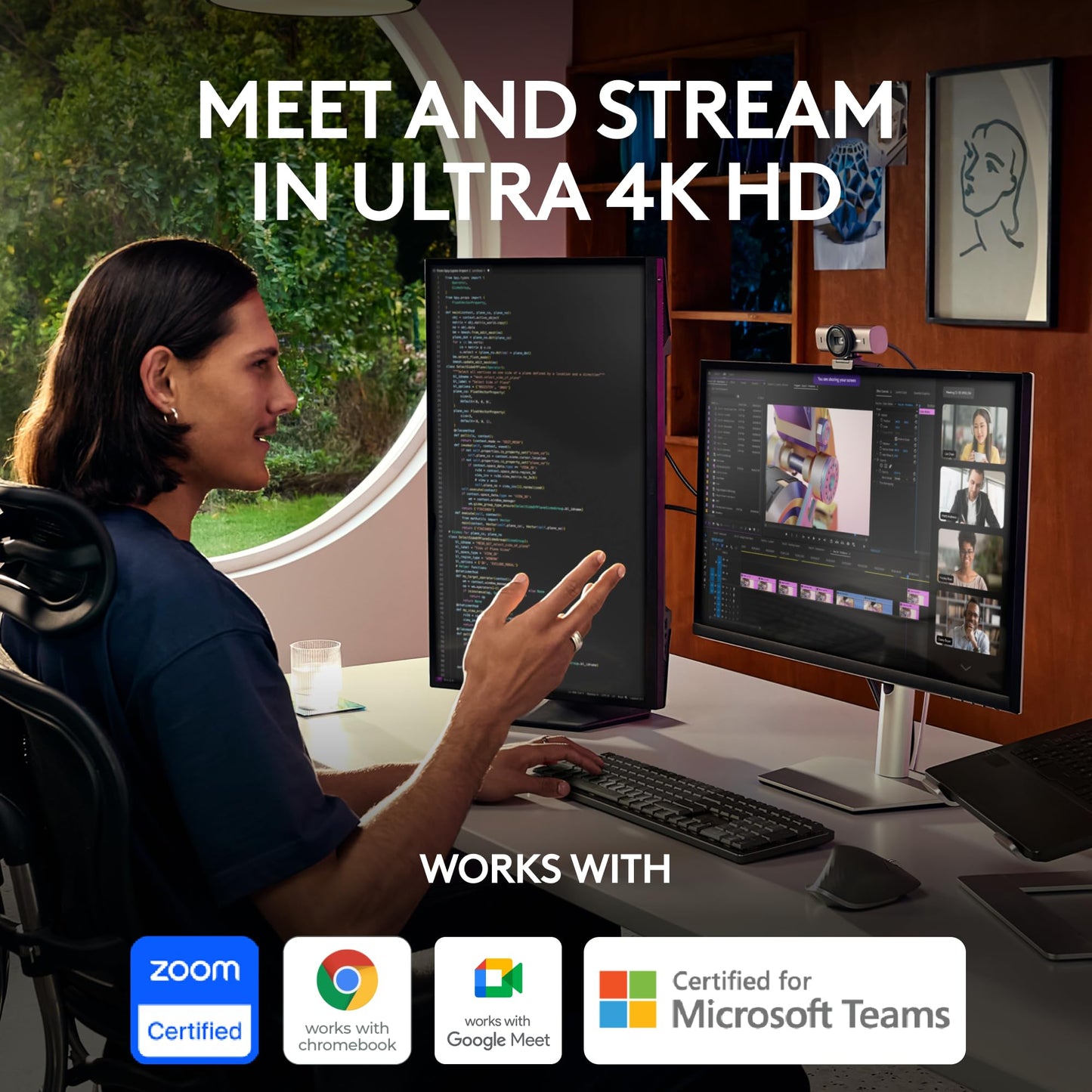 Logitech MX Brio Ultra HD 4K Webcam for Collaboration and Streaming, 1080p 60 FPS, Show Mode, Works with Microsoft Teams, Zoom, Google Meet, Nintendo Switch 2, Graphite