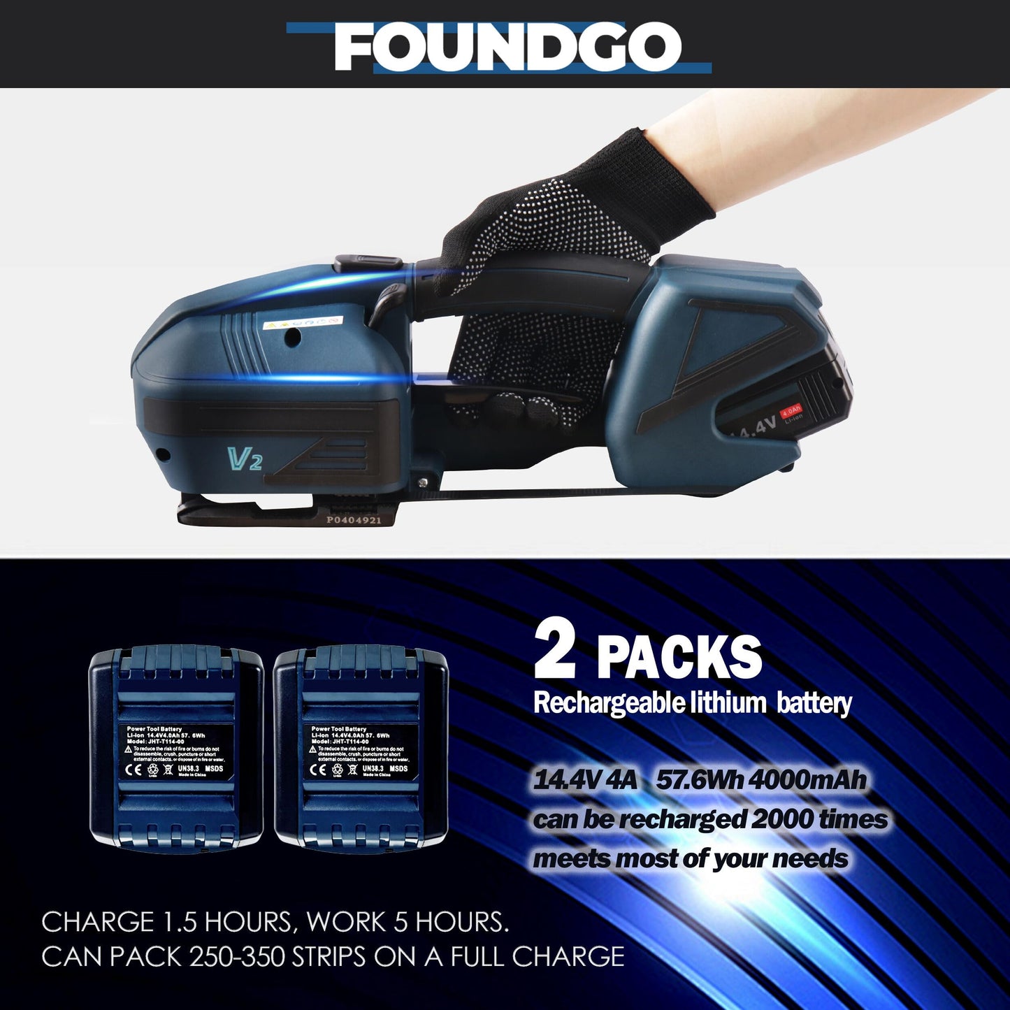 FoundGo Electric Strapping Machine with LCD Screen&PET Banding Strapping Kit for Heavy Duty Tough Pallet Packaging