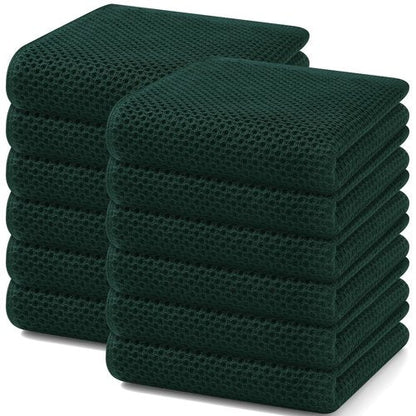 Homaxy 100% Cotton Waffle Weave Kitchen Dish Towels, Ultra Soft Absorbent Quick Drying Cleaning Towel, 13 x 28 Inches, 12-Pack, Blackish Green