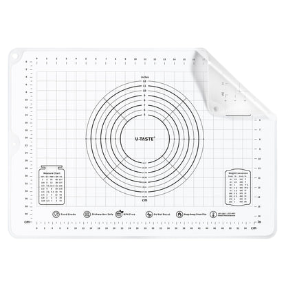 U-Taste 28"x20" Large Pastry Mat: Food-Grade Liquid Silicone Dough Rolling Baking Sheet, Non-Stick Non-Slip for Kneading, Making Pizza, Fondant with Clear Measurement and Raised Edges (Transparent)