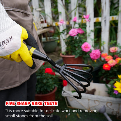 Kemaier Stainless Steel Hand Cultivator - Garden Rake: Great for Heavy - Duty Soil Loosening, Planting and Weed Removal