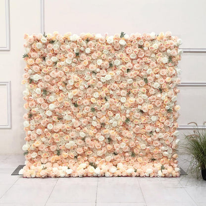 Handmade Champagne Roses Wall Large Artificial Flower Wall Backdrop Panels,Rose Wedding Backdrop 5D Floral Wall Fabric Flower Wall For Party Baby Shower Bridal Wedding Backgro,3m*3m/10*10FT