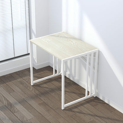 Lutown-Teen 32 inch Small Folding Desk, Writing Gaming Computer Camping Desk for Small Spaces, No Assembly Required Home Office Desk, Natural and White