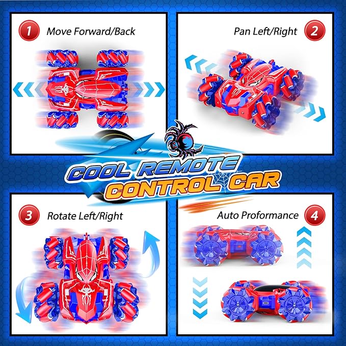 Double Sided Remote Control Car for Boys 4-7 360° Rotating 2.4GHz Fast Stunt Rechargeable 4WD RC Car Toys for Boys 4-6 5-7 8-13 Outdoor Birthday Halloween Christmas Basket Stuffers Gifts for Kids