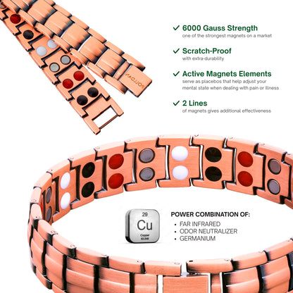 POLLDAN Copper Bracelet 6200 Gauss Power | Mens Bracelet 99.99% Pure Copper | Magnetic Bracelets for Men with Adjustable Fit & Sizing Tool | Stylish Men's Copper Jewelry | Copper Gifts for Him (2X Pure Copper)