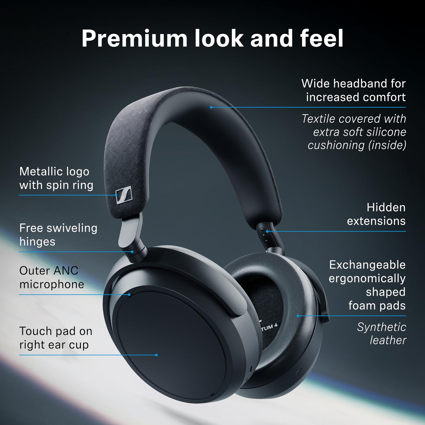 Sennheiser Consumer Audio Momentum 4 Wireless Headphones - Bluetooth Headset for Crystal-Clear Calls with Adaptive Noise Cancellation, 60h Battery Life, Lightweight Folding Design - Black/Copper