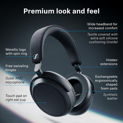 Sennheiser Consumer Audio Momentum 4 Wireless Headphones - Bluetooth Headset for Crystal-Clear Calls with Adaptive Noise Cancellation, 60h Battery Life, Lightweight Folding Design - Black/Copper