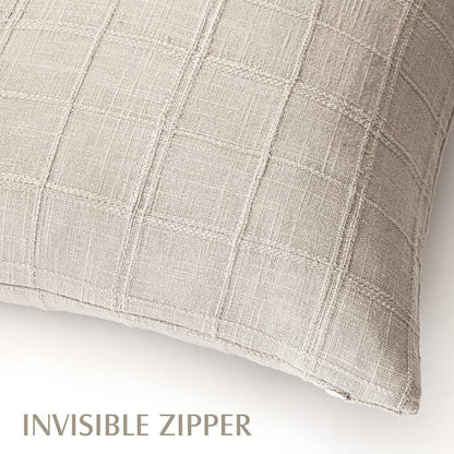 Foindtower Set of 2 Decorative Linen Check Throw Pillow Covers Neutral Farmhouse Lumbar Cushion Covers Modern Boho Home Decor for Sofa Chair Couch Bedroom Living Room,12×20 Inch,Natural Linen
