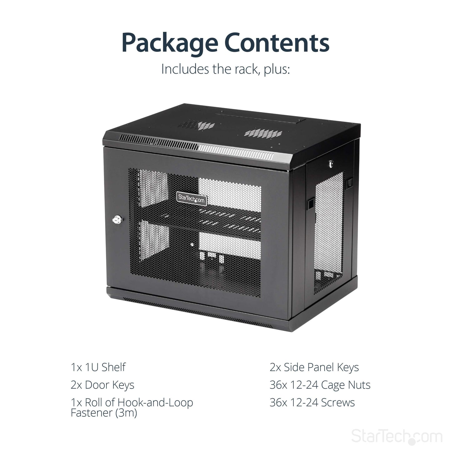StarTech.com 2-Post 9U Wall Mount Network Cabinet w/ 1U Shelf, 19" Wall-Mounted Server Rack Kit for IT / Data Computer Equipment, Ships Fully Assembled