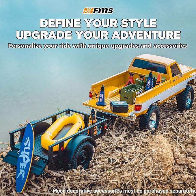 BEEZRC FMS 1/18 RC Crawler FCX18 Chevy K10 RC Truck RTR RC Car Official Licensed Model car 8km/h 4WD 900mAh Hobby RC Cars Remote Control Car with LED Lights Vehicle 4-Ch 2.4GHz Transmitter(Yellow)