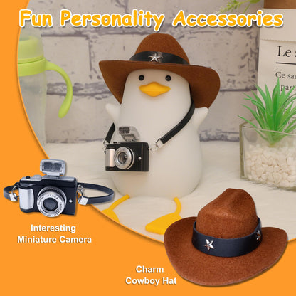 Hinittey Duck Night Light, Squishy Duck Lamp, Cute Bedside Ducks Funny Nightlight with Dimmer & Timer & Rechargeable for Room Decor, Duck Gifts for Girls, Boys, Women, Little Ones-Cowboy Duck