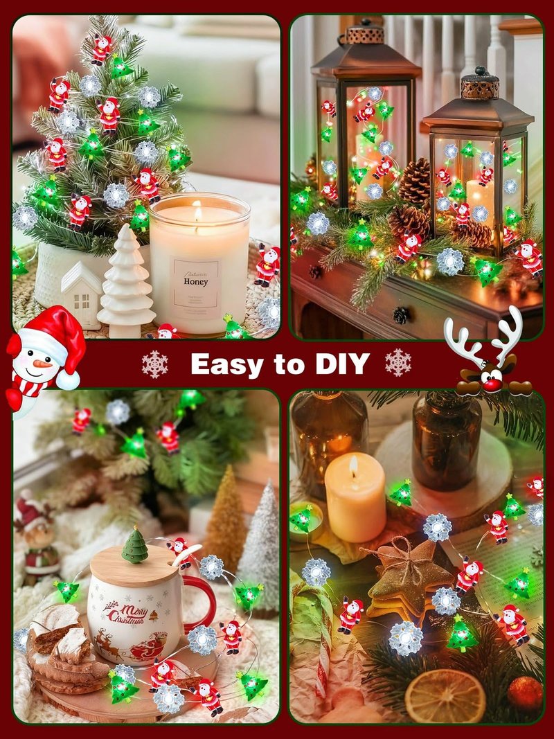 Christmas String Lights Decoration, 10ft 30LED Christmas Tree Santa Snowflake Fairy Lights Battery Operated with Remote, 8 Modes & Timer, Twinkle Light for Xmas Tree Party Indoor Outdoor Decoration