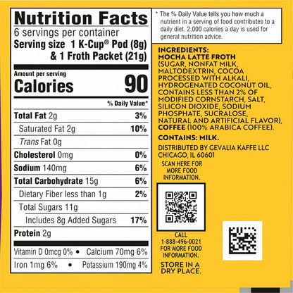 Gevalia, 2-Step K-Cup & Froth Packets, 6 Count, 5.6oz Box (Pack of 3) (Mocha Latte).