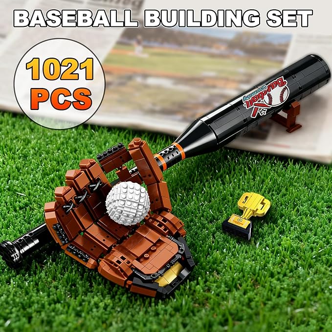 Baseball Building Kit for Adults 1021 PCS – Sports Display Model with Bat Glove Ball &amp Trophy Creative Building Toy for Men Teens &amp Fans Unique Gift Idea &amp Home Office Display Décor
