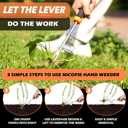 Nicofie 2026 Hand Weeder Tool, Rubber Handle Manual Weeder Puller Tool, Uprooting Weeding Tools, Crack Weeder Crevice, 4 Teeth Weeding Tool, Weeding Artifact Tool for Gardening(3 Pcs)