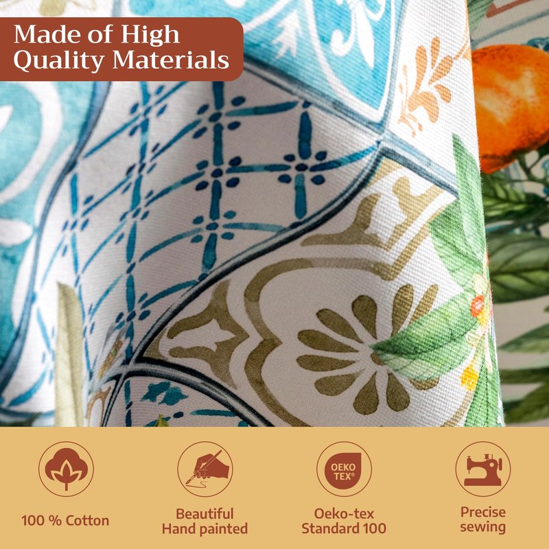 Maison d' Hermine Table Cloth Round Table 100% Cotton 69 Round Inches Tablecloth Reusable Decorative for Dining Kitchen Room Farmhouse Home Gifts for Mothers Day Spring Summer - Agrume