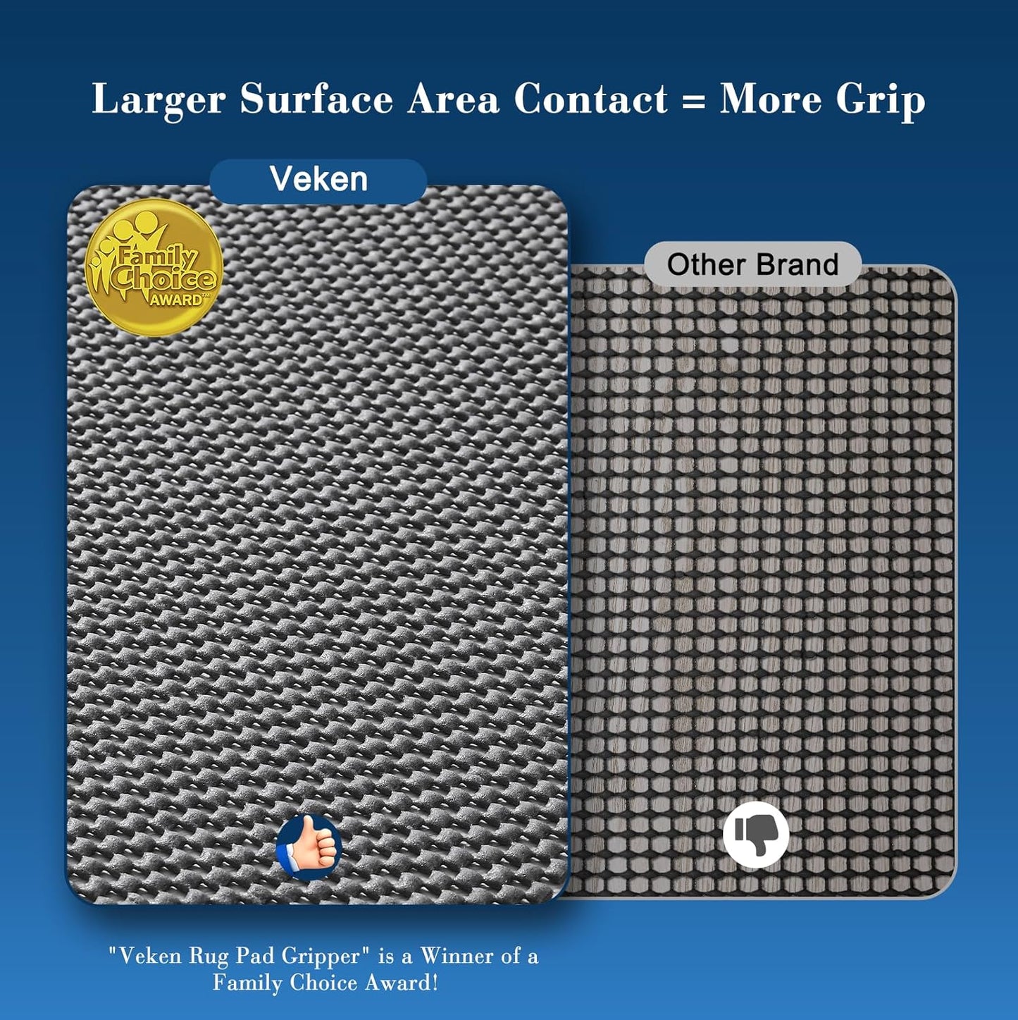 Veken Non-Slip Rug Pad Gripper - Thick Dark Grey 5x8 Ft for Hardwood & Tile Floors