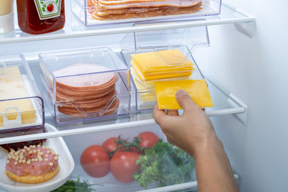Pikanty American Cheese Slice Container for Refrigerator - Large Clear Plastic Holder Fits 24 Kraft or Sargento Singles, Sliced Cheese Keeper with Hinged Lid, Dishwasher Safe, Made in USA