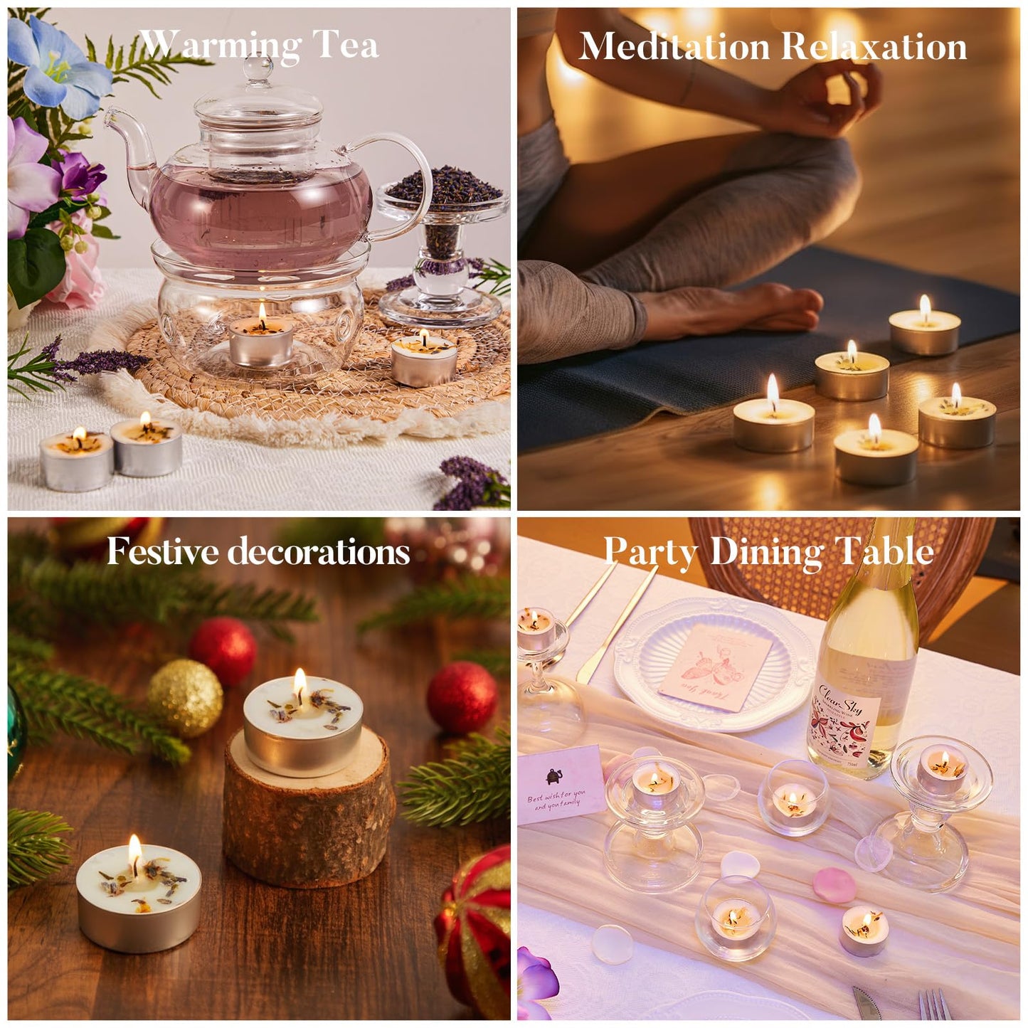 48 Pack Lavender Scented Tealight Candles with Real Petals, Natural Soy Wax 6H Burn Time, Non-Toxic Smokeless Scented for Bath, Wedding, Decor